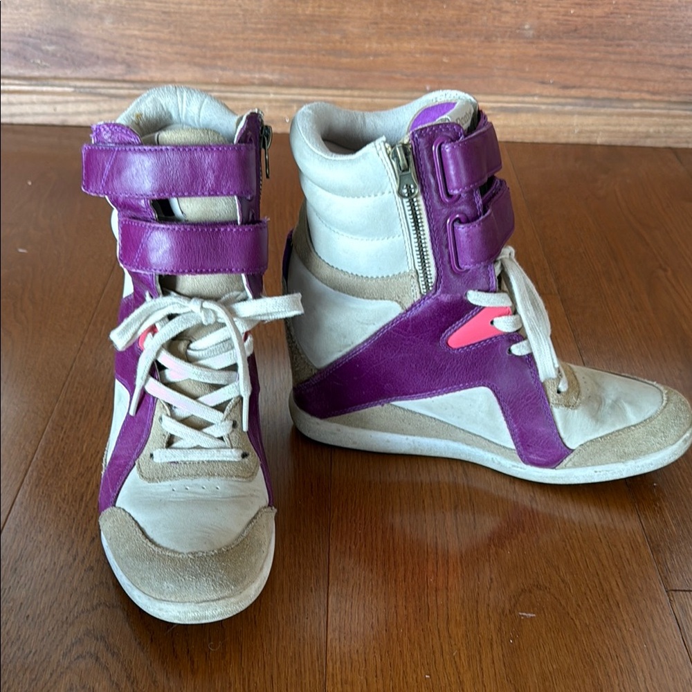 Reebok Purple and Cream High-Top Sneakers with Velcro Straps